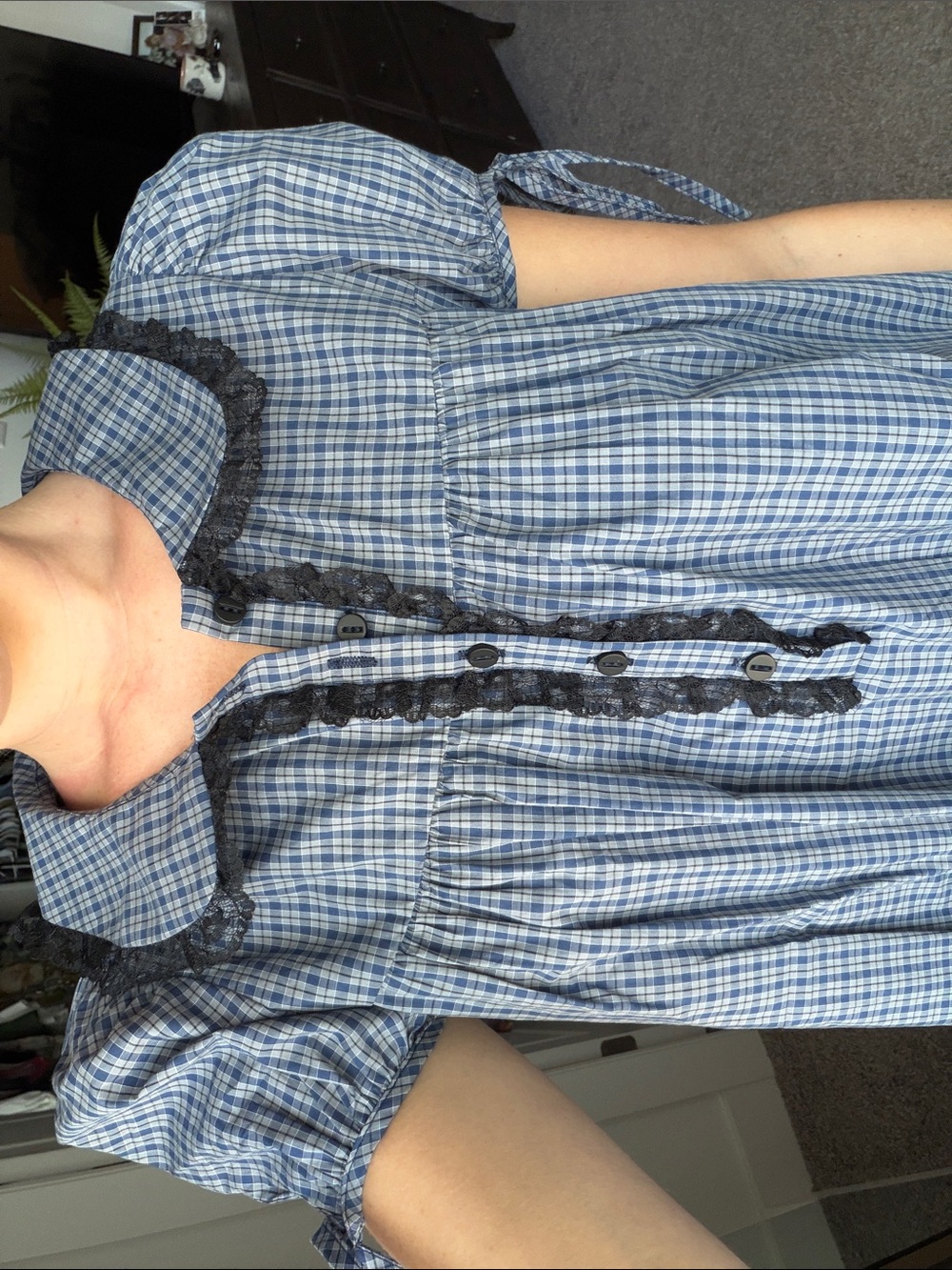 Girls' Blue Gingham Tie-Sleeve Dress - Picture 2 of 2